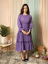 AAHELI RADIANT MEADOWS PURPLE COTTON KANTHA TIERED DRESS AAHELI RADIANT MEADOWS PURPLE COTTON KANTHA TIERED DRESS
